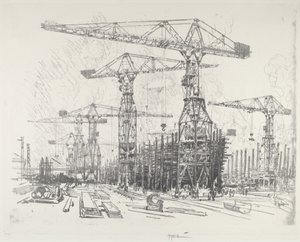 De oude scheepswerf door Joseph Pennell