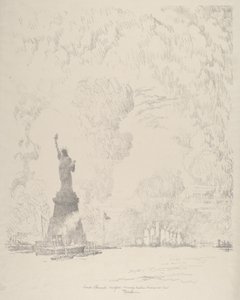 Het standbeeld, New York Bay, 1910 door Joseph Pennell