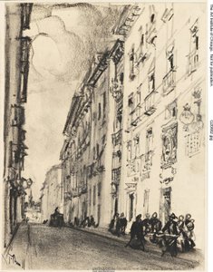 De Straat van Cervantes en Lope de Vega, Madrid door Joseph Pennell