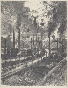 De reizigers, Charleroi, 1911 door Joseph Pennell