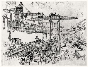De Muren van de Miraflores Sluis, plaat XXIII uit Het Panamakanaal door Joseph Pennell door Joseph Pennell