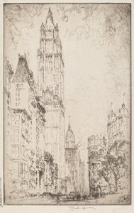 Het Woolworth-gebouw door Joseph Pennell