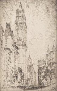 Het Woolworth-gebouw, 1915 door Joseph Pennell