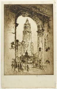 De Woolworth door de Boog door Joseph Pennell