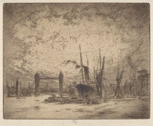 Tower Bridge, Avond door Joseph Pennell