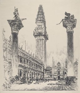 Venetië, herbouw van de Campanile door Joseph Pennell