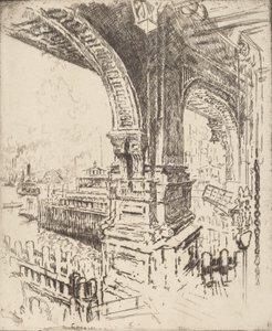 Binnen de veerboot, Cortlandt Street, New York door Joseph Pennell