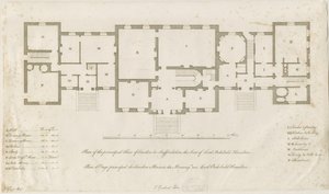 Sandon Hall - Plan van de hoofdverdieping: gravure, nd [1769-1771] door Joseph Pickford