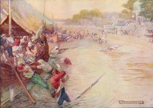 De boten zaten vast in de modder en waren een gemakkelijke prooi, 1908 door Joseph Ratcliffe Skelton