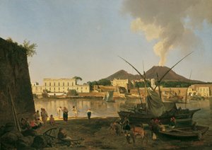 De haven Granatello bij Portici met de Vesuvius op de achtergrond