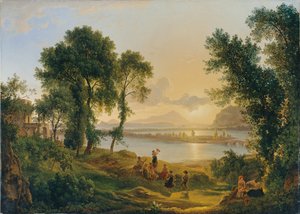 Zonsondergang over de Campi Flegrei richting de eilanden Procida en Ischia door Joseph Rebell