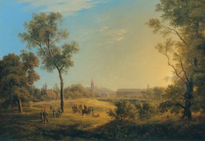 Scene uit de Napoleontische oorlogen: Uitzicht op Kaiserebersdorf door Joseph Rebell