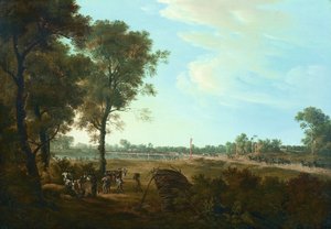 Scène uit de Napoleontische oorlogen: Het begin van de bruggenhoofd in de Lobau door Joseph Rebell