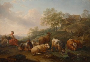 Landschap met grazend vee door Joseph Roos d. Ä.