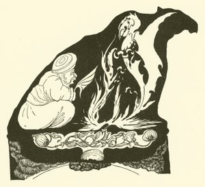 De Djinn maakt het begin van de magie die de bult naar de kameel bracht door Joseph Rudyard (after) Kipling