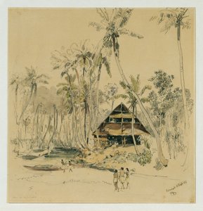 Het huis van de missionaris op het eiland Puinipet (Ponape), Caroline-eilanden door Joseph Selleny