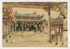 Binnenplaats van een Chinese tempel in Singapore