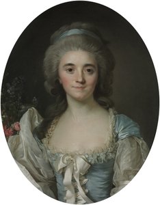 Portret van Comtesse de Provence (1753-1810), halflang, in een turquoise jurk met wit kant en lint door Joseph Siffred Duplessis