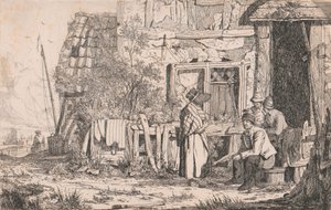 Cottage met Mensen door Joseph Stannard