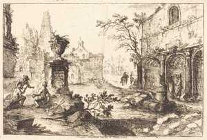 Architectonische fantasie met Romeinse ruïnes door Joseph Stephan