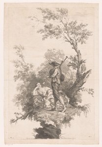 Herder doedelzak spelend voor een jonge vrouw door Joseph Wagner (possibly)