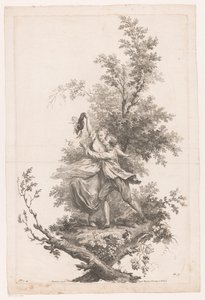 Man en vrouw in omhelzing met een hoed vol druiven door Joseph Wagner (possibly)