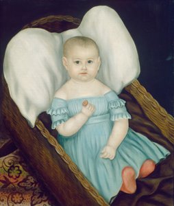 Baby in rieten mand
