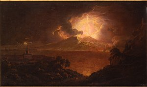 Een uitzicht op de uitbarsting van de Vesuvius bij nacht door Joseph Wright of Derby
