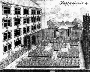 Ontwerp voor Furttenbachs tuin in Ulm, uit Architectura Privata, gegraveerd door Jonas Arnold (1600-69), gepubliceerd 1641 door Joseph after Furttenbach