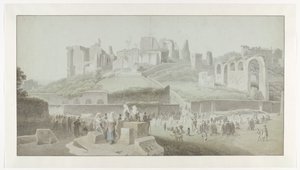 Een processie aan de voet van de Palatijnse heuvel in Rome door Josephus Augustus Knip