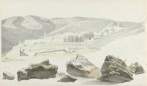 Landschap en stadsgezicht bij Tivoli door Josephus Augustus Knip