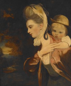Op de rug (mevrouw Payne Gallaway en kind) (kopie) door Joshua Reynolds