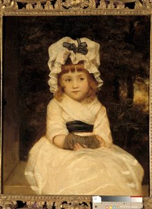 Portret van Penelope Boothby Een klein meisje zit heel wijs. Schilderij door Joshua Reynolds (1723-1792), circa 1788 Privécollectie