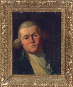Portret van een heer, borstbeeld, in een blauwe jas en gele vest