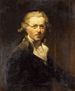 Portret van de kunstenaar, halflang, in een olijfgroene jas, met een bril