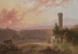 Uitzicht op het Meer van Nemi bij Zonsondergang, c.1840-50