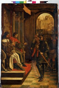 Sint Sebastiaan voor de keizers Diocletianus en Maximianus door Josse (fl.1493 1508) Lieferinxe