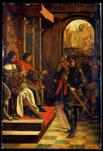 Sint Sebastiaan voor de keizers Diokletianus en Maximianus, laat 15e eeuw door Josse Lieferinxe