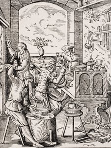 Goudsmid, reproductie van 16e-eeuwse houtsnede door Jost Amman