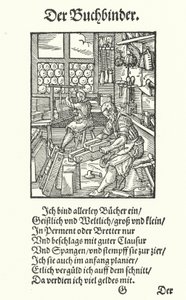 De boekbinder (gravure) door Jost (after) Amman