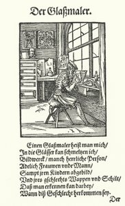 De glasschilder (gravure) door Jost (after) Amman