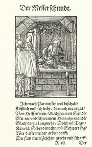 De messenmaker (gravure) door Jost (after) Amman