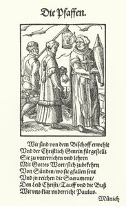 De priesters (gravure) door Jost (after) Amman