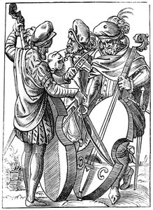 Een violist en twee cellisten, 16e eeuw 1849 door Jost Amman