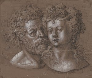 Mans- en een vrouwenhoofd door Jost Amman