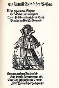 Adellijke vrouw van Moskou. Uit het Frauentrachtenbuch Frankfurt, 1586, 1586