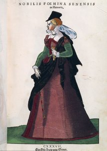 Sienaese edelvrouw. Uit Habitus praecipuorum popularum, door Jost Amman door Jost Amman