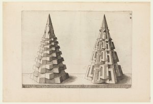Twee kegels, plaat H. i. in Perspectiva. Corporium Regularium