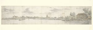 Panoramisch uitzicht op Kasteel Ooij en het Tolhuis, Noord-Brabant door Josua de Grave
