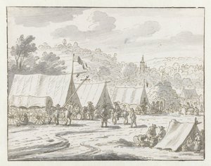 Gezicht op een kampement van het leger van Willem III nabij Lembeek, Vlaams-Brabant
